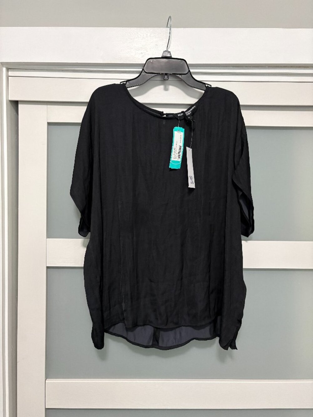 Montgomery Post Stitch Fix Belinda Drapery Satin Blouse Black sz XL NWT